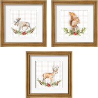 Framed 'Holiday Woodland Wreath on Plaid 3 Piece Framed Art Print Set' border=