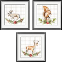 Framed Holiday Woodland Wreath on Plaid 3 Piece Framed Art Print Set