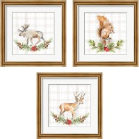 Framed 'Holiday Woodland Wreath on Plaid 3 Piece Framed Art Print Set' border=