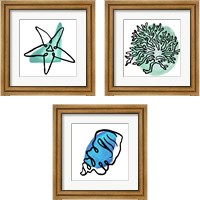 Framed 'Coastal Contours 3 Piece Framed Art Print Set' border=