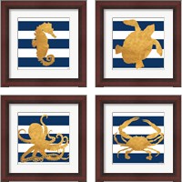 Framed Sea Creatures on Stripes 4 Piece Framed Art Print Set