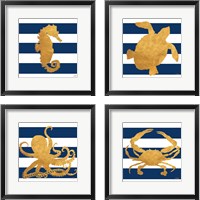 Framed Sea Creatures on Stripes 4 Piece Framed Art Print Set