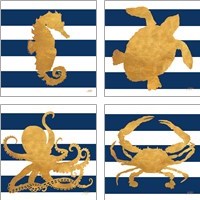 Framed Sea Creatures on Stripes 4 Piece Art Print Set