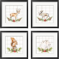 Framed Holiday Woodland Wreath on Plaid 4 Piece Framed Art Print Set