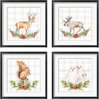 Framed Holiday Woodland Wreath on Plaid 4 Piece Framed Art Print Set