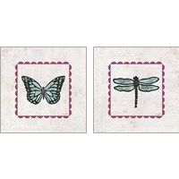 Framed Insect Stamp Bright 2 Piece Art Print Set