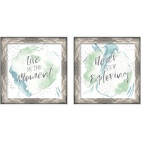 Framed 'Wonderful World  Blue Green 2 Piece Framed Art Print Set' border=