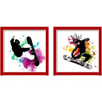Framed 'Snowboarder Watercolor Splash 2 Piece Framed Art Print Set' border=