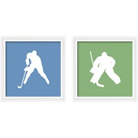 Framed 'Hockey Player Silhouette 2 Piece Framed Art Print Set' border=