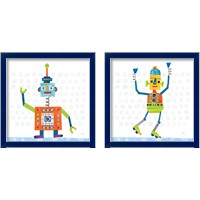 Framed 'Robot Party on Squares 2 Piece Framed Art Print Set' border=