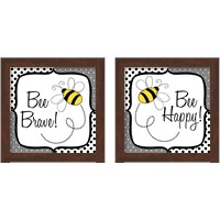 Framed 'Bee Happy and Brave 2 Piece Framed Art Print Set' border=