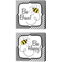 Framed 'Bee Happy and Brave 2 Piece Canvas Print Set' border=