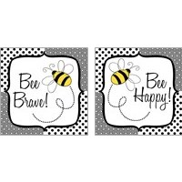 Framed 'Bee Happy and Brave 2 Piece Art Print Set' border=