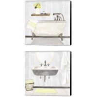 Framed 'Farmhouse Bath II Gray & Yellow 2 Piece Canvas Print Set' border=
