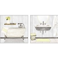 Framed Farmhouse Bath II Gray & Yellow 2 Piece Art Print Set