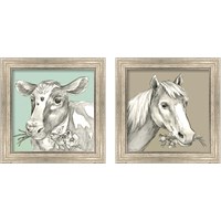 Framed 'Whimsical Farm Animal 2 Piece Framed Art Print Set' border=