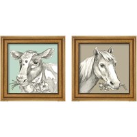 Framed 'Whimsical Farm Animal 2 Piece Framed Art Print Set' border=