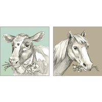 Framed Whimsical Farm Animal 2 Piece Art Print Set