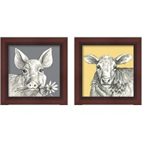 Framed 'Whimsical Farm Animal 2 Piece Framed Art Print Set' border=