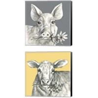 Framed 'Whimsical Farm Animal 2 Piece Canvas Print Set' border=