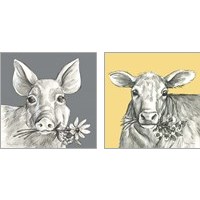 Framed 'Whimsical Farm Animal 2 Piece Art Print Set' border=