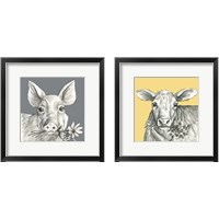 Framed 'Whimsical Farm Animal 2 Piece Framed Art Print Set' border=