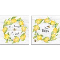 Framed Bees & Lemon Wreath 2 Piece Art Print Set