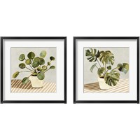 Framed 'Plant on Stripes 2 Piece Framed Art Print Set' border=