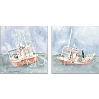 Framed 'Bright Fishing Boat 2 Piece Art Print Set' border=