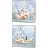 Framed 'Bright Fishing Boat 2 Piece Canvas Print Set' border=