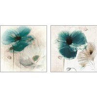 Framed 'Teal Poppies 2 Piece Art Print Set' border=