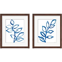 Framed 'Leafy Blue 2 Piece Framed Art Print Set' border=