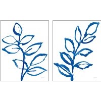 Framed 'Leafy Blue 2 Piece Art Print Set' border=