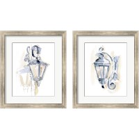 Framed 'Watercolor Street Lamp 2 Piece Framed Art Print Set' border=