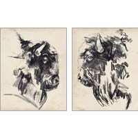 Framed Bison Head Gesture 2 Piece Art Print Set