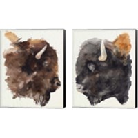 Framed 'Watercolor Bison Profile 2 Piece Canvas Print Set' border=