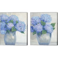 Framed 'Blue Hydrangeas in Vase 2 Piece Canvas Print Set' border=