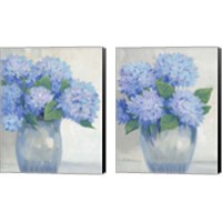Framed 'Blue Hydrangeas in Vase 2 Piece Canvas Print Set' border=