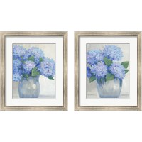 Framed 'Blue Hydrangeas in Vase 2 Piece Framed Art Print Set' border=