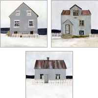 Framed 'Beach Hut 3 Piece Art Print Set' border=