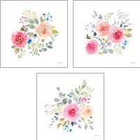 Framed 'Lush Roses  3 Piece Art Print Set' border=