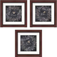 Framed 'Bee Sentiment Wreath Black 3 Piece Framed Art Print Set' border=