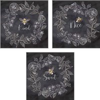 Framed 'Bee Sentiment Wreath Black 3 Piece Art Print Set' border=