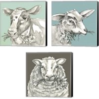Framed 'Whimsical Farm Animal 3 Piece Canvas Print Set' border=