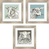 Framed 'Whimsical Farm Animal 3 Piece Framed Art Print Set' border=