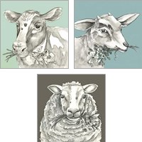 Framed 'Whimsical Farm Animal 3 Piece Art Print Set' border=