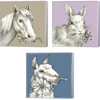 Framed 'Whimsical Farm Animal 3 Piece Canvas Print Set' border=