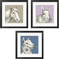 Framed Whimsical Farm Animal 3 Piece Framed Art Print Set