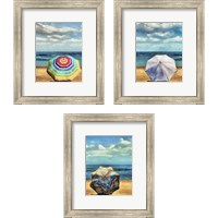 Framed 'Beach Umbrella 3 Piece Framed Art Print Set' border=