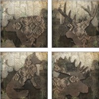 Framed 'Gothic Forest Animal 4 Piece Art Print Set' border=